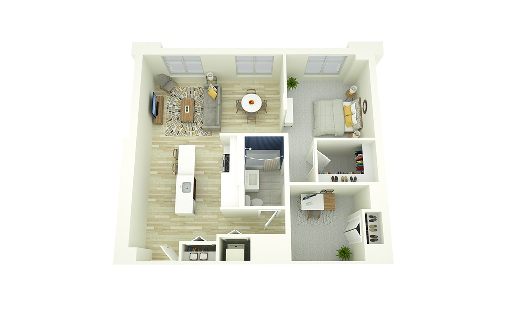 A16D - 1 bedroom floorplan layout with 1 bath and 868 square feet. (3D)