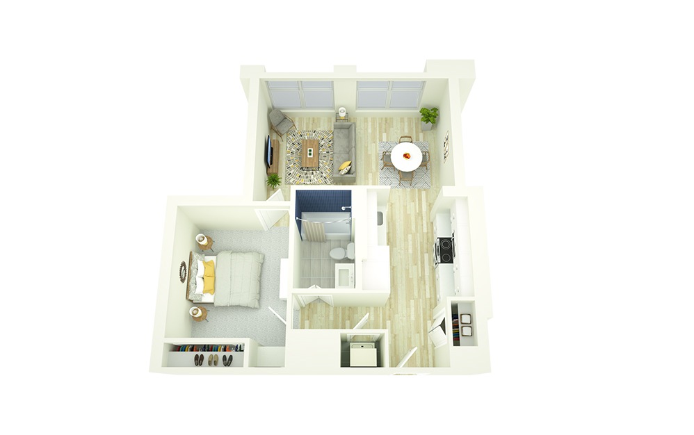 E8 - 1 bedroom floorplan layout with 1 bath and 647 square feet. E8 - 1 bedroom floorplan layout with 1 bath and 647 square feet.